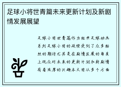 足球小将世青篇未来更新计划及新剧情发展展望